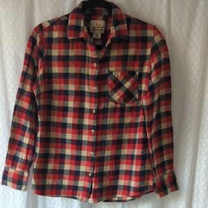 Field & Stream Red Cream Blue Plaid Cotton Flannel Button Down Shirt Womens Smal